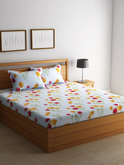 

BOMBAY DYEING Blue Floral Flat 144 TC Cotton 1 Queen Bedsheet with 2 Pillow Covers
