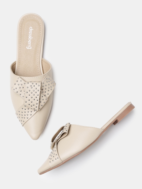 

DressBerry Women Beige Embellished Mules