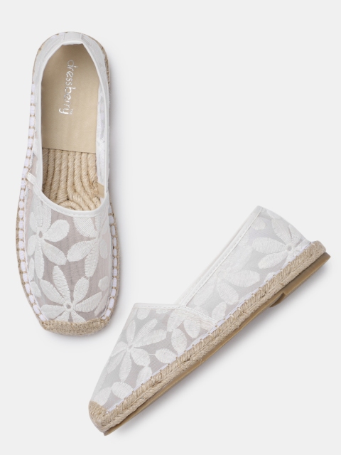 

DressBerry Women White Embroidered Espadrilles