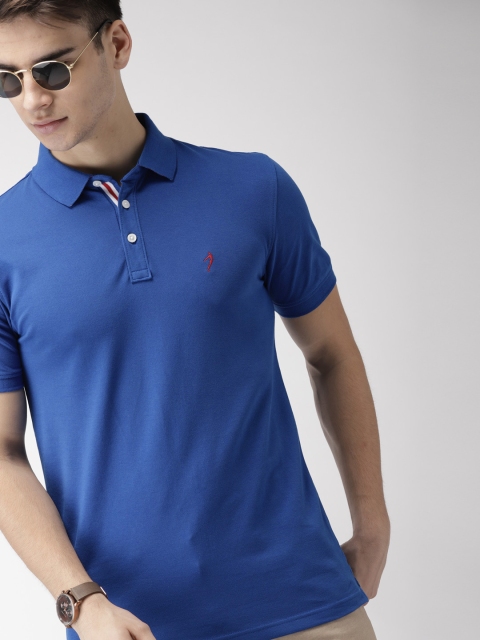 

Indian Terrain Men Blue Stretch Fit Solid Polo Collar T-shirt