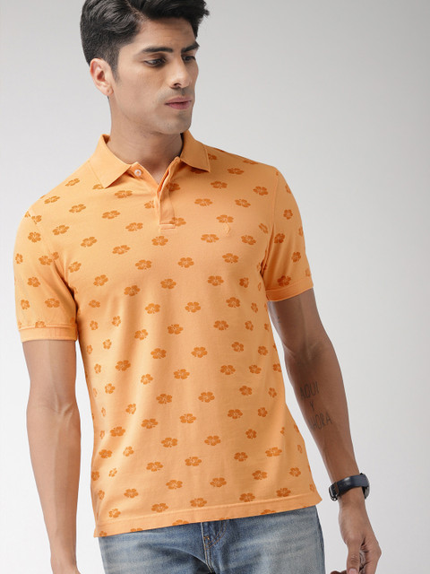 

Indian Terrain Men Orange Printed Polo Collar T-shirt