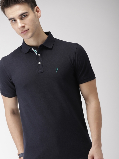 

Indian Terrain Men Navy Blue Stretch Fit Solid Polo Collar T-shirt