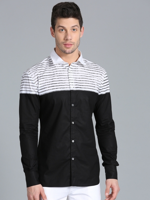 

Rohit Bal Limited Men Black & White Regular Fit Colourblocked Shirt with Striped Detail