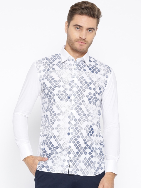 

Rohit Bal Limited Men White & Navy Blue Regular Fit Printed Casual Shirt