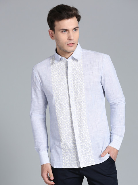 

Rohit Bal Limited Men White & Blue Regular Fit Printed Casual Shirt
