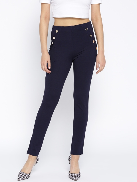 

Purple Feather Navy Solid Skinny Fit Treggings, Navy blue