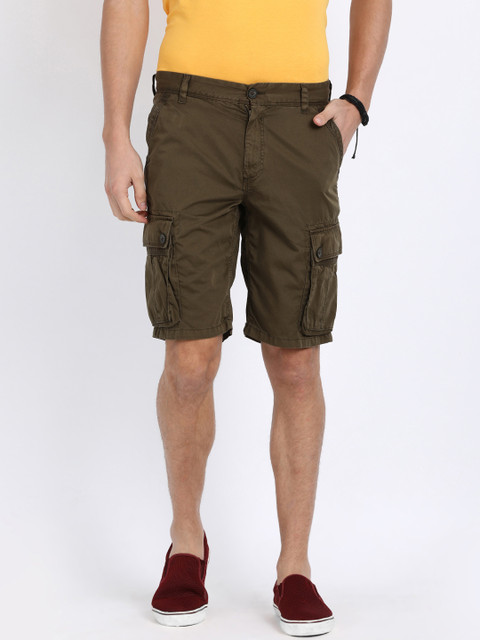 

t-base Men Olive Brown Solid Regular Fit Cargo Shorts
