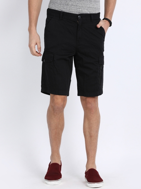 

t-base Men Black Solid Regular Fit Cargo Shorts