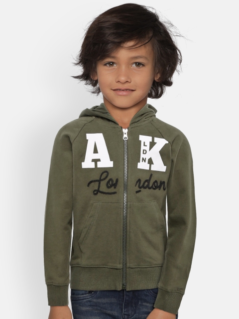 

Adams kids Boys Olive Green Solid Hooded Sweatshirt