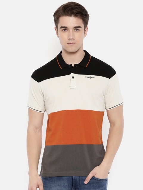 

Pepe Jeans Men Orange & Grey Colourblocked Polo T-shirt