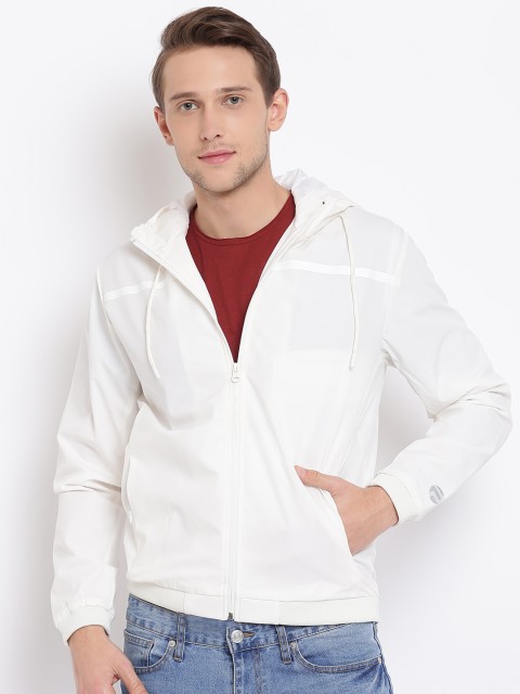 

Pepe Jeans Men Off-White Solid Hooded Bomber Jacket
