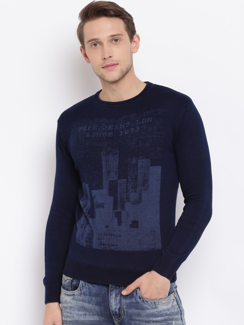 

Pepe Jeans Men Navy Blue Printed Pullover