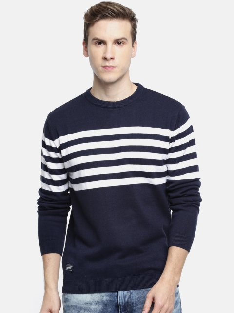 

Pepe Jeans Men Navy Blue & White Striped Pullover