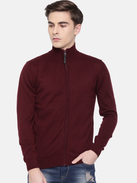 

Pepe Jeans Men Burgundy Solid Front-Open Sweater
