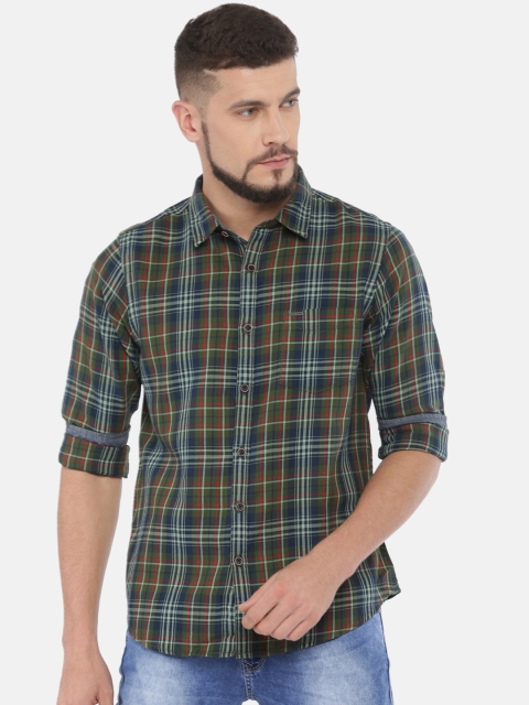 

Pepe Jeans Men Olive Green & Red Regular Fit Checked Casual Shirt