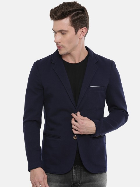 

Pepe Jeans Men Navy Blue Solid Single Breasted Casual Blazer