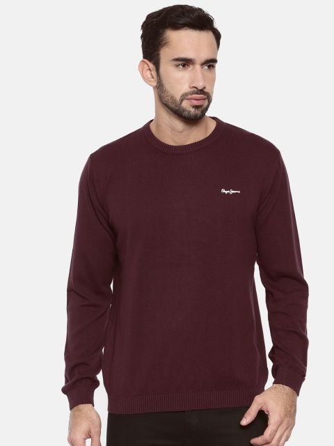 

Pepe Jeans Men Burgundy Solid Pullover