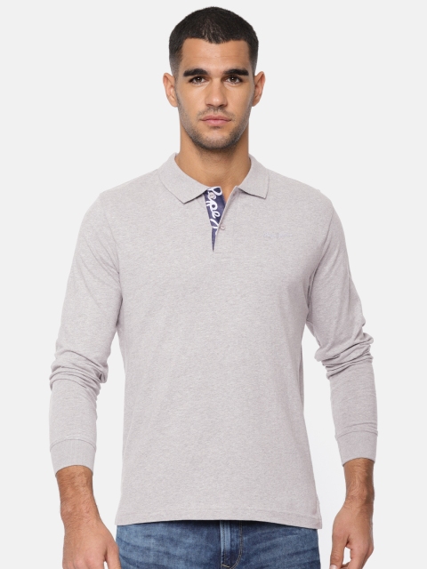 

Pepe Jeans Men Grey Solid Polo Collar T-shirt, Grey melange