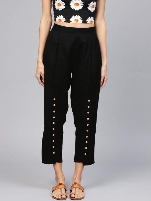 

Libas Women Black Straight Fit Solid Cropped Trousers