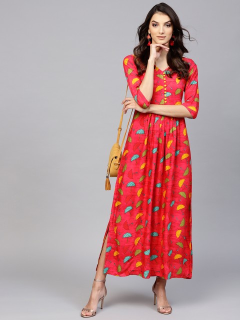 

Libas Women Red & Yellow Printed Maxi Dress