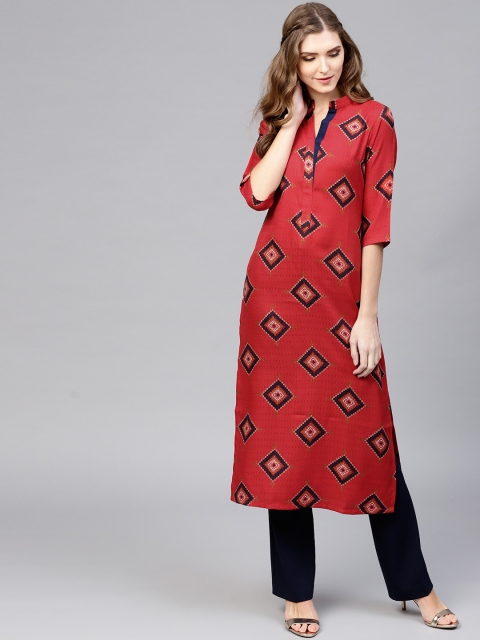 

Libas Women Red & Black Printed Straight Kurta