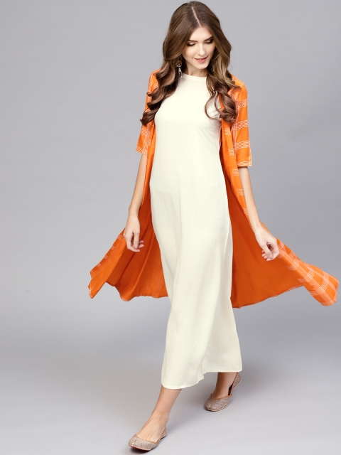

Libas Women Off-White & Orange Layered Maxi Dress