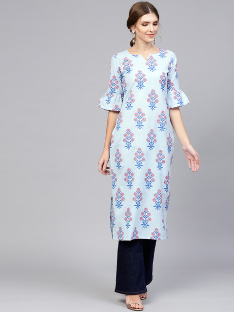 

Libas Women Blue Printed Straight Kurta