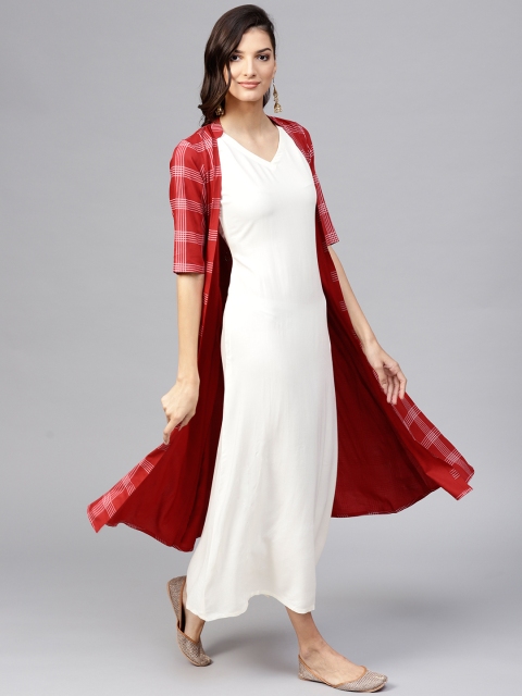 

Libas Women Off-White & Red Solid Maxi Dress