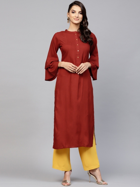 

Libas Women Maroon Solid Straight Kurta