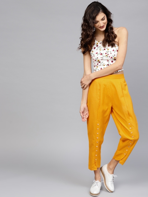 

Libas Women Mustard Yellow Straight Fit Solid Cropped Trousers
