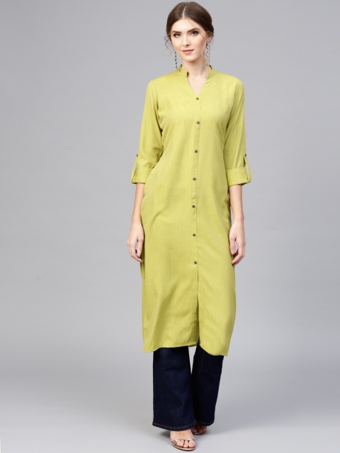 

Libas Women Lime Green Solid Straight Kurta