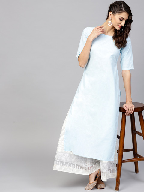 

Libas Women Blue Printed Straight Kurta