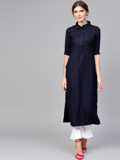 

Libas Women Navy Blue Woven Design Straight Kurta