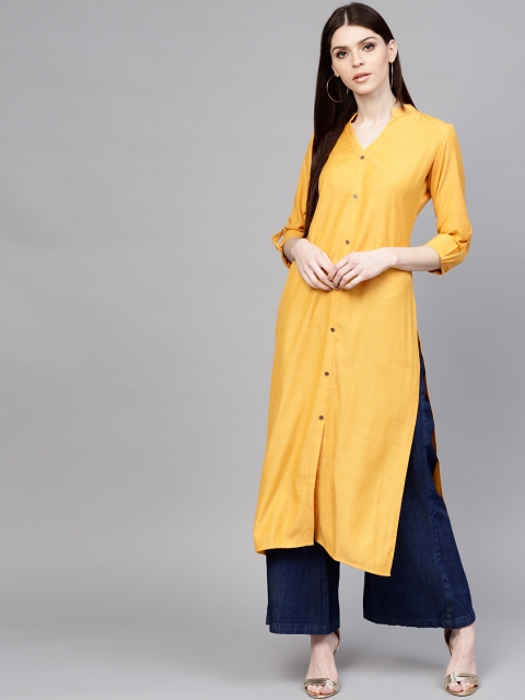 

Libas Women Yellow Solid Straight Kurta