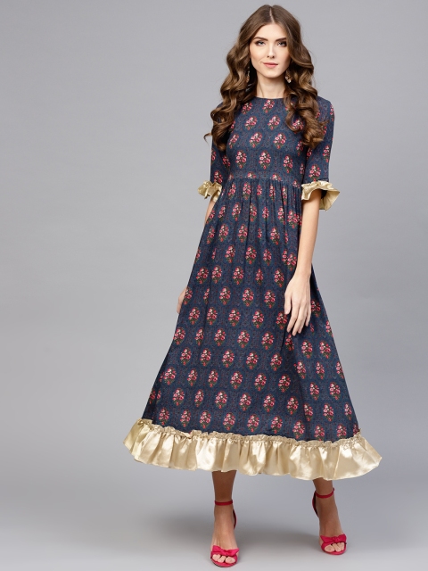 

Libas Women Navy Blue & Pink Printed Maxi Dress