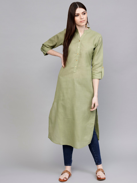 

Libas Women Green Solid Pathani Kurta