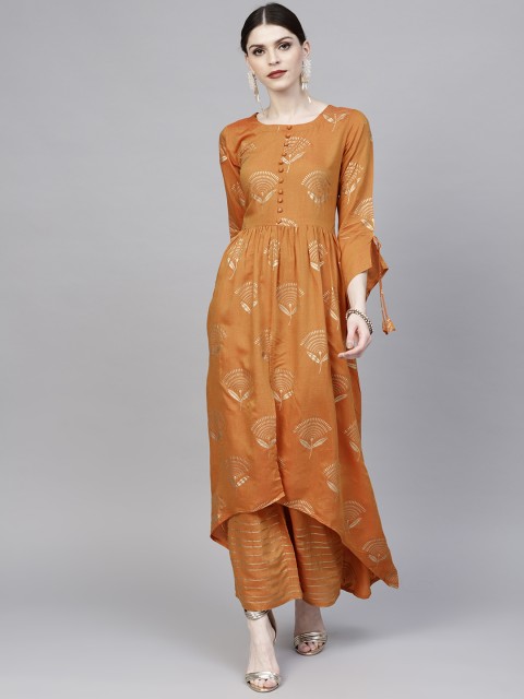 

Libas Women Orange & Golden Printed Kurta with Palazzos