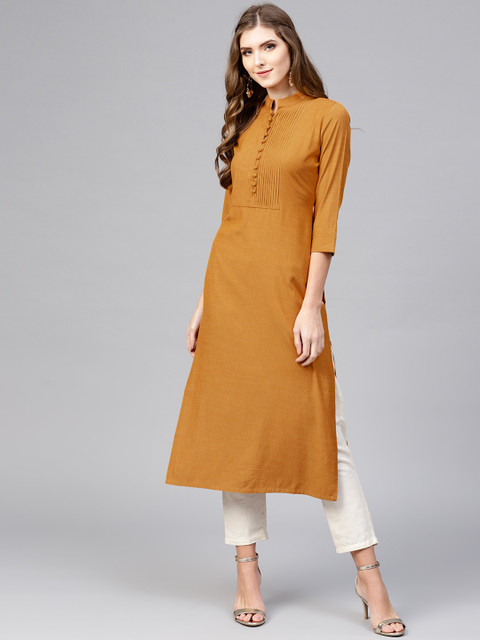 

Libas Women Mustard Yellow Solid Straight Kurta