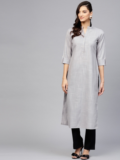 

Libas Women Grey Woven Design Straight Kurta
