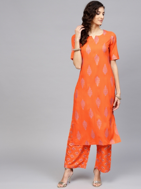 

Libas Women Orange & Purple Printed Kurta with Palazzos