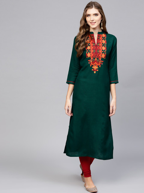 

Libas Women Green Yoke Design Straight Kurta