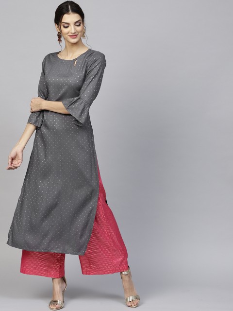 

Libas Women Grey Woven Design Straight Kurta