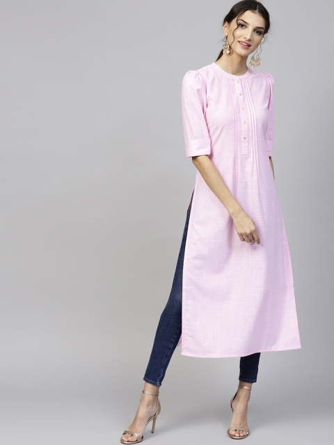 

Libas Women Pink Checked Straight Kurta