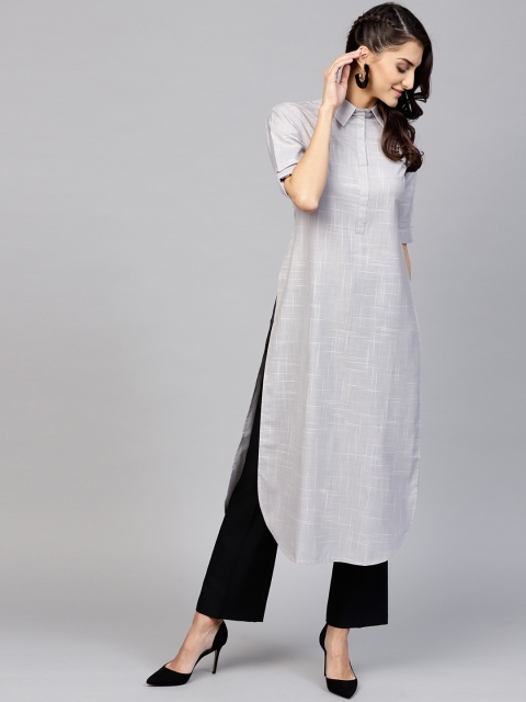 

Libas Women Grey & White Solid Pathani Kurta