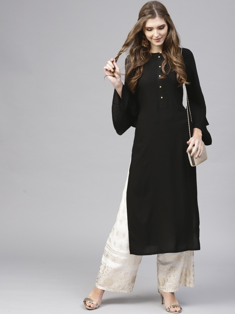 

Libas Women Black Solid Straight Kurta