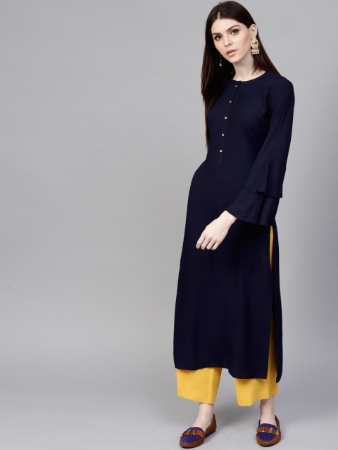 

Libas Women Navy Blue Solid Straight Kurta
