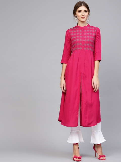 

Libas Women Pink Yoke Design A-Line Kurta