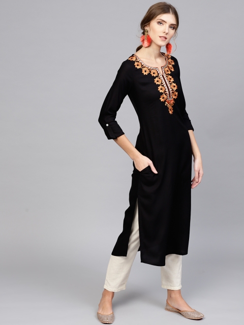 

Libas Women Black Yoke Design Straight Kurta