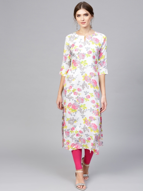 

Libas Women Off-White & Pink Printed Straight Kurta