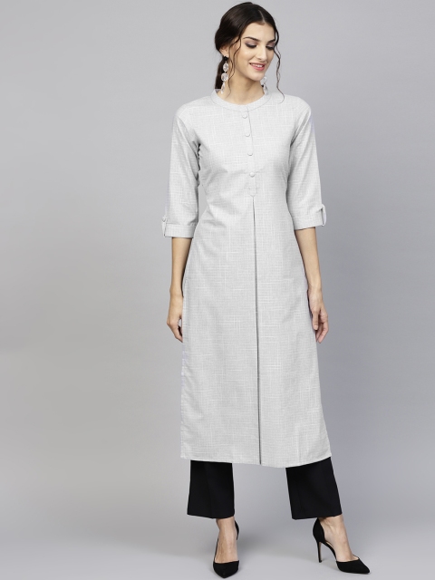 

Libas Women Grey Checked Straight Kurta